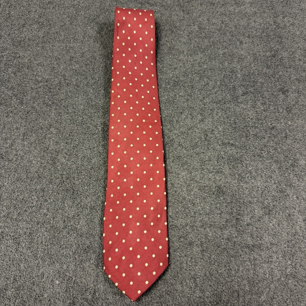 VTG Perry Ellis Silk Neck Tie Red White Polka Dot Classic Retro Geometric Men's